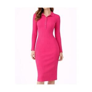 BTFBM Hot Pink Long Sleeve Body Con Midi Sweater Dress